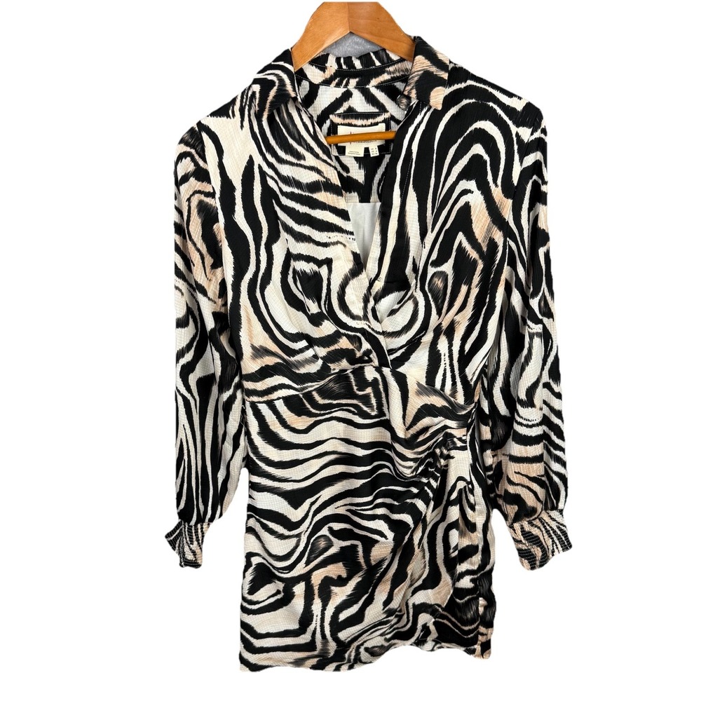 Anthropologie dress Zebra Print Long Sleeves V Neck Collard Size 4 Lined